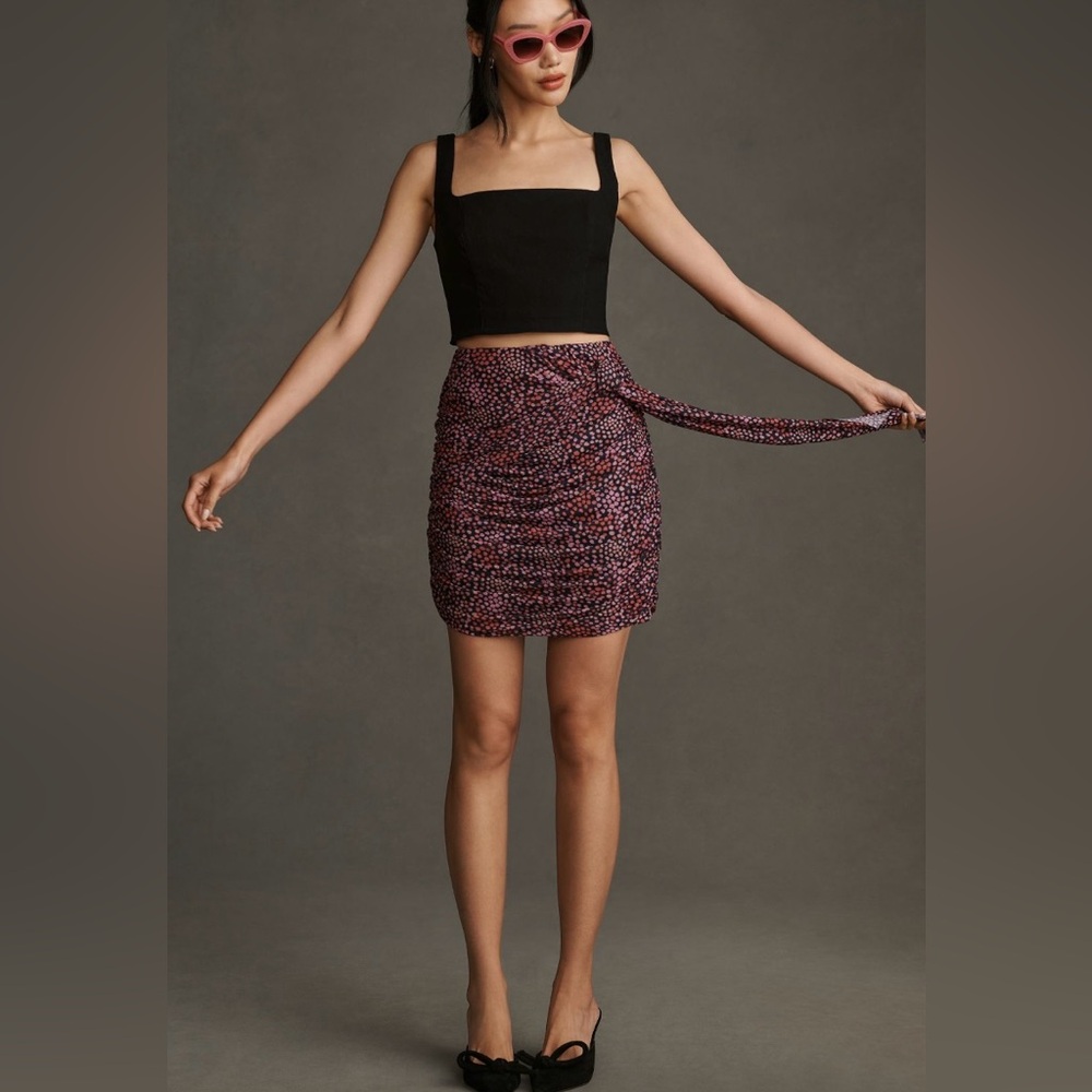 Anthropologie Flirty Mini Ruched Skirt XL